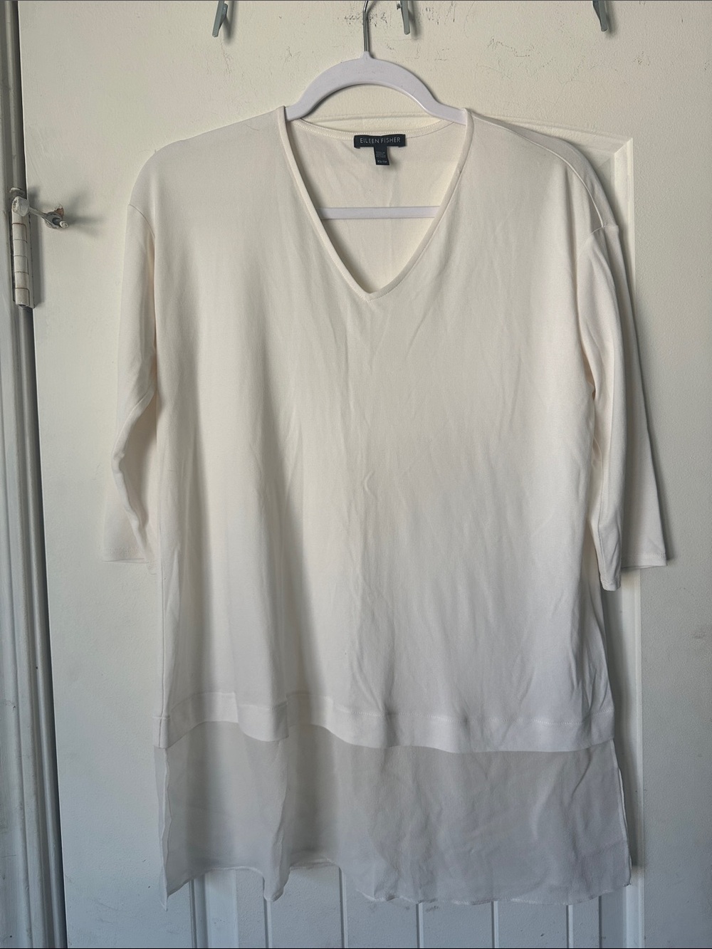 Eileen Fisher 100% Silk Ivory V-Neck Layered Tunic Top XS